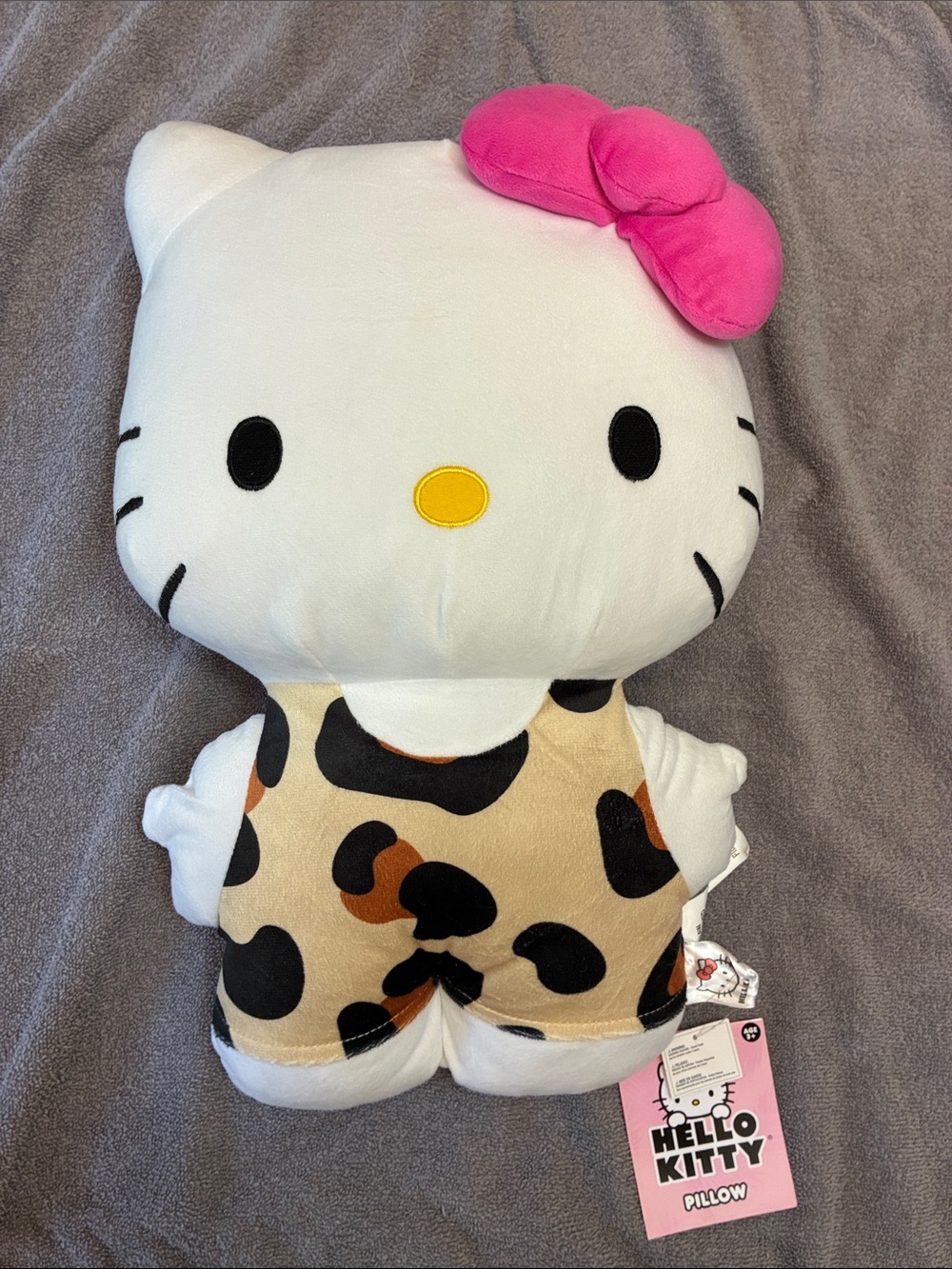 Hello Kitty Plush Pillow - White, Pink Bow & Leopard Print Outfit